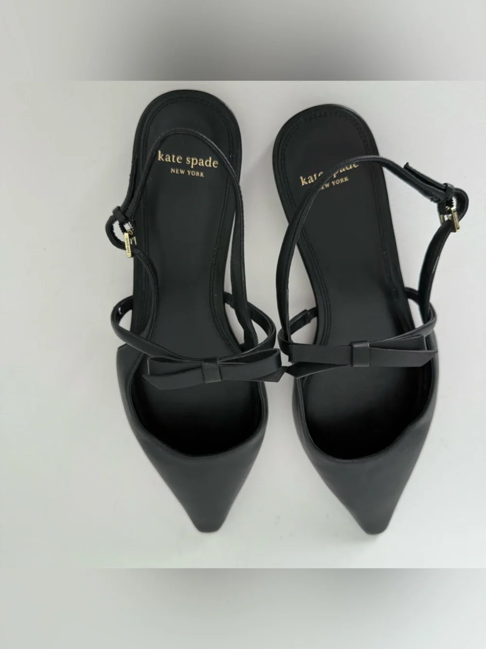 Kate Spade Carolina Flat Slingback Black Leather Pointed Toe Mary Jane Bow